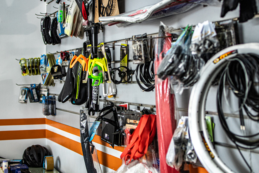 Bicycle Parts in a Bike Shop