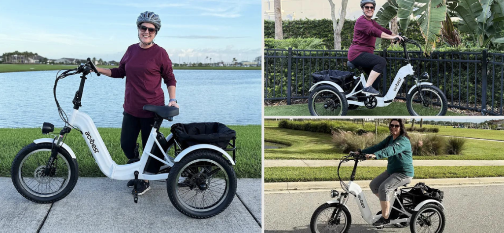 women riding e-bikes